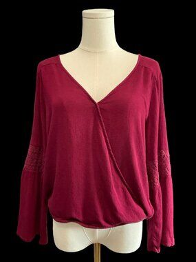 Burgundy Wrap Blouse w/ Crochet Detail